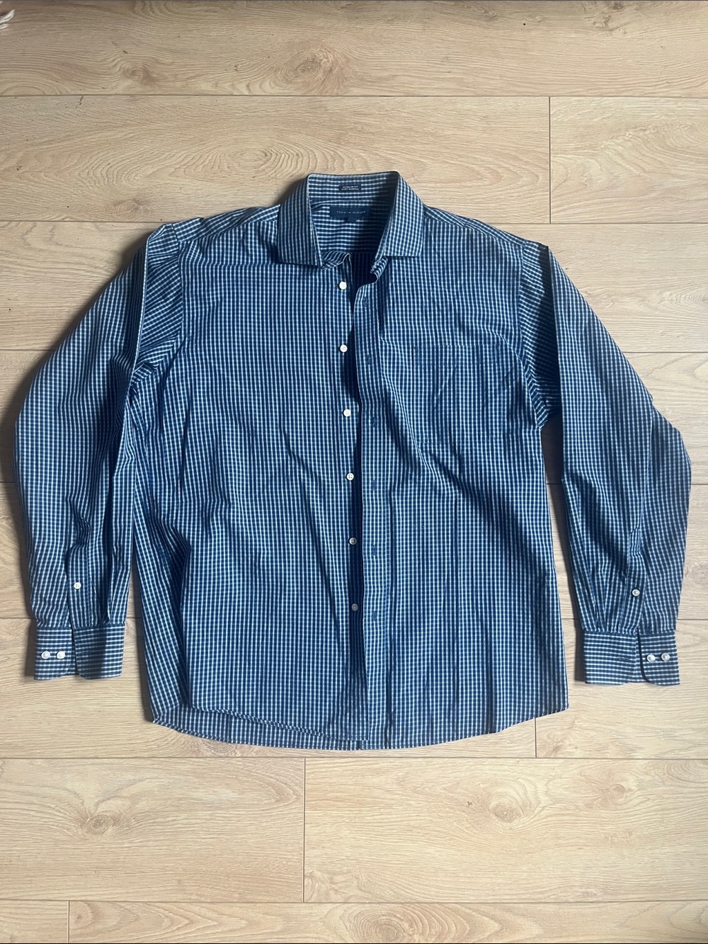 Tommy Hilfiger Navy and White Checked Dress Shirt